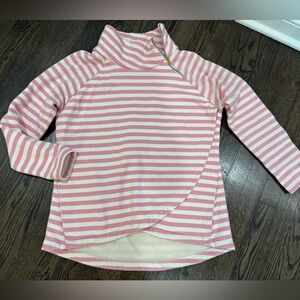 Duffield Lane Pink & White Stripe Cowl Neck Pullover Sweater Preppy Cozy (L)